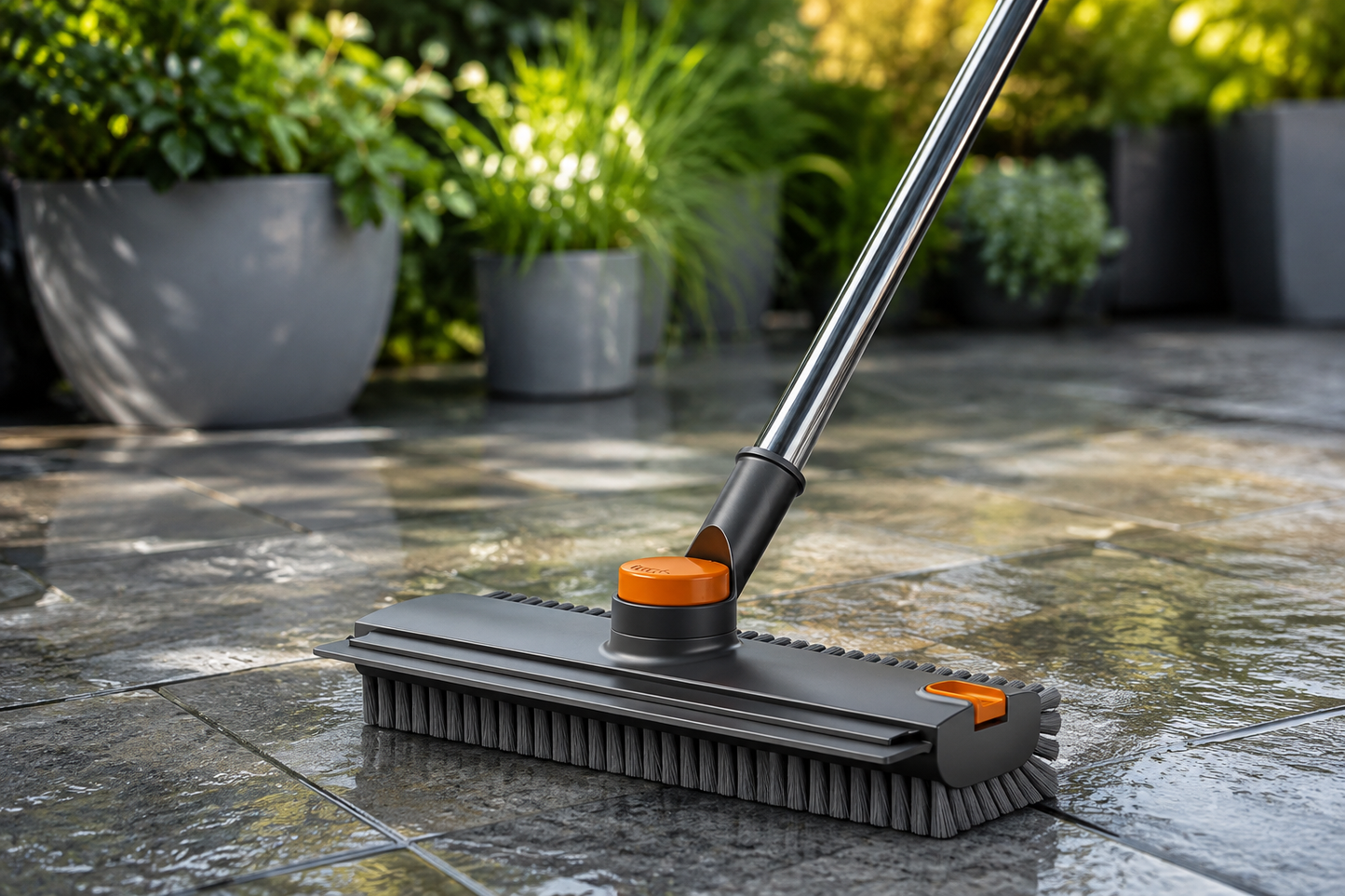 Floor Scrub Brush With 54in Adjustable Long Handle, Grey&Orange  3 In 1 Floor Scrub Brush With Scraper And Stiff Bristle, Heavy Duty Floor Scrubber For Shower Bathroom Kitchen Patio Garage