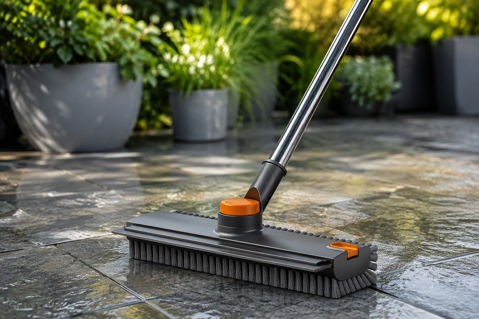 Floor Scrub Brush With 54in Adjustable Long Handle, Grey&Orange  3 In 1 Floor Scrub Brush With Scraper And Stiff Bristle, Heavy Duty Floor Scrubber For Shower Bathroom Kitchen Patio Garage