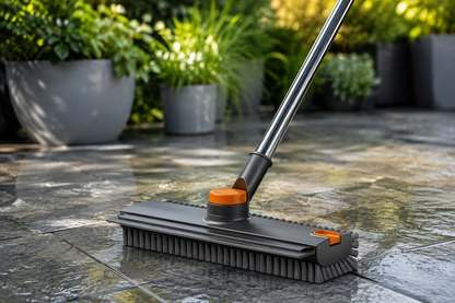 Floor Scrub Brush With 54in Adjustable Long Handle, Grey&Orange  3 In 1 Floor Scrub Brush With Scraper And Stiff Bristle, Heavy Duty Floor Scrubber For Shower Bathroom Kitchen Patio Garage