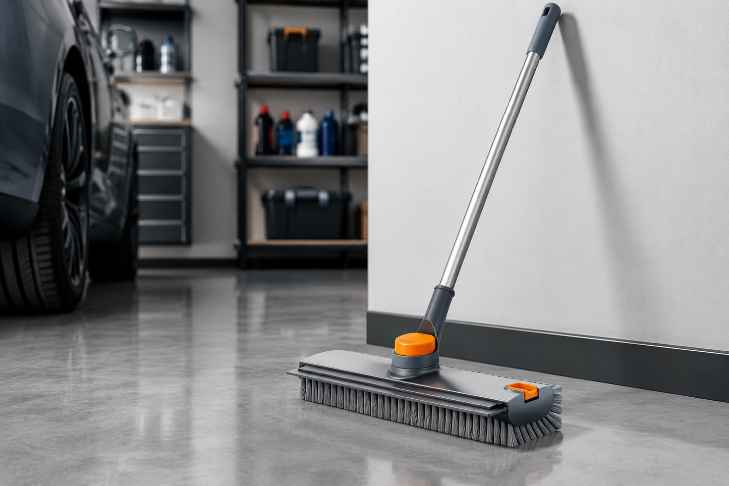 Floor Scrub Brush With 54in Adjustable Long Handle, Grey&Orange  3 In 1 Floor Scrub Brush With Scraper And Stiff Bristle, Heavy Duty Floor Scrubber For Shower Bathroom Kitchen Patio Garage