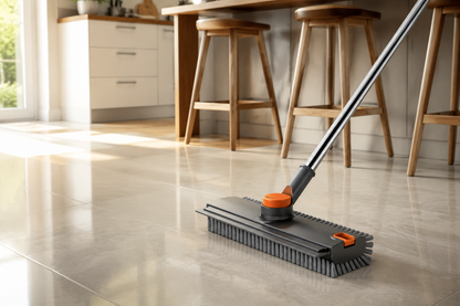 Floor Scrub Brush With 54in Adjustable Long Handle, Grey&Orange  3 In 1 Floor Scrub Brush With Scraper And Stiff Bristle, Heavy Duty Floor Scrubber For Shower Bathroom Kitchen Patio Garage