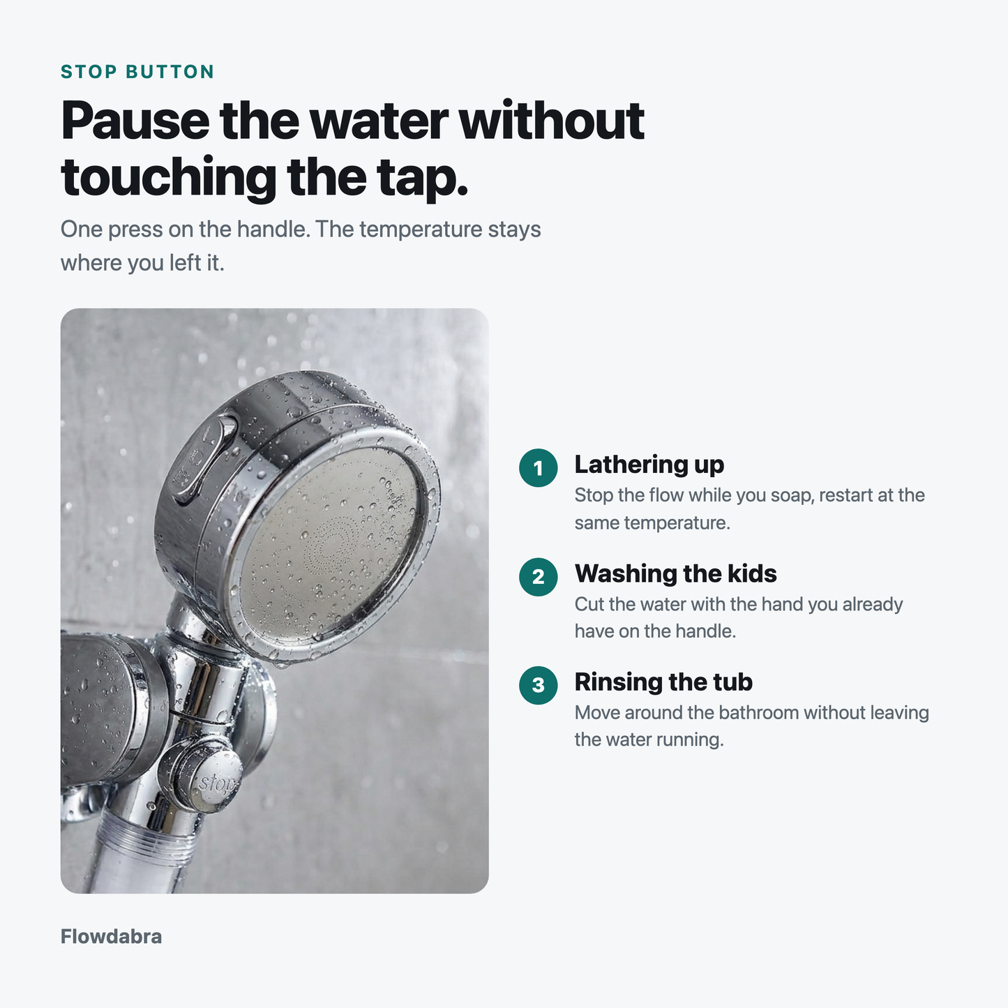 Filtered Shower Head with Stop Button, 3 Modes, High Pressure