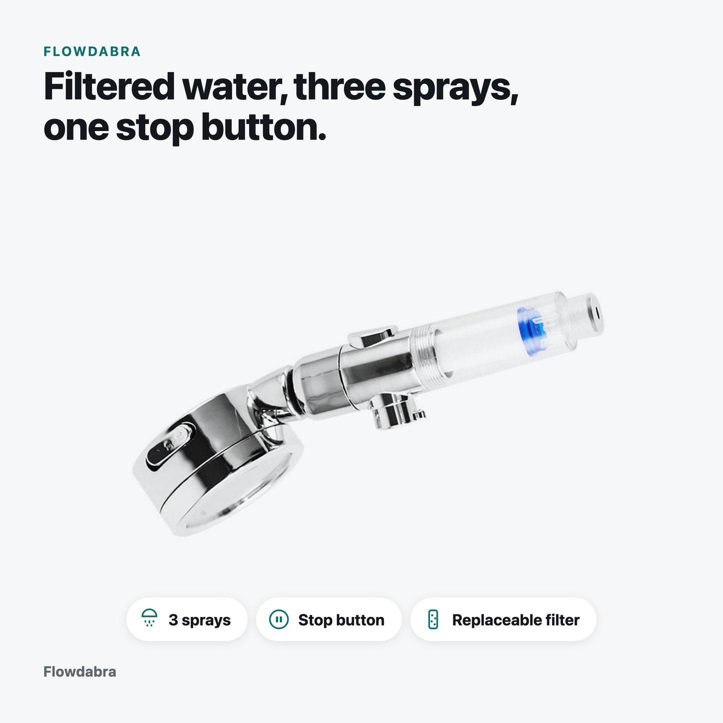 Filtered Shower Head with Stop Button, 3 Modes, High Pressure