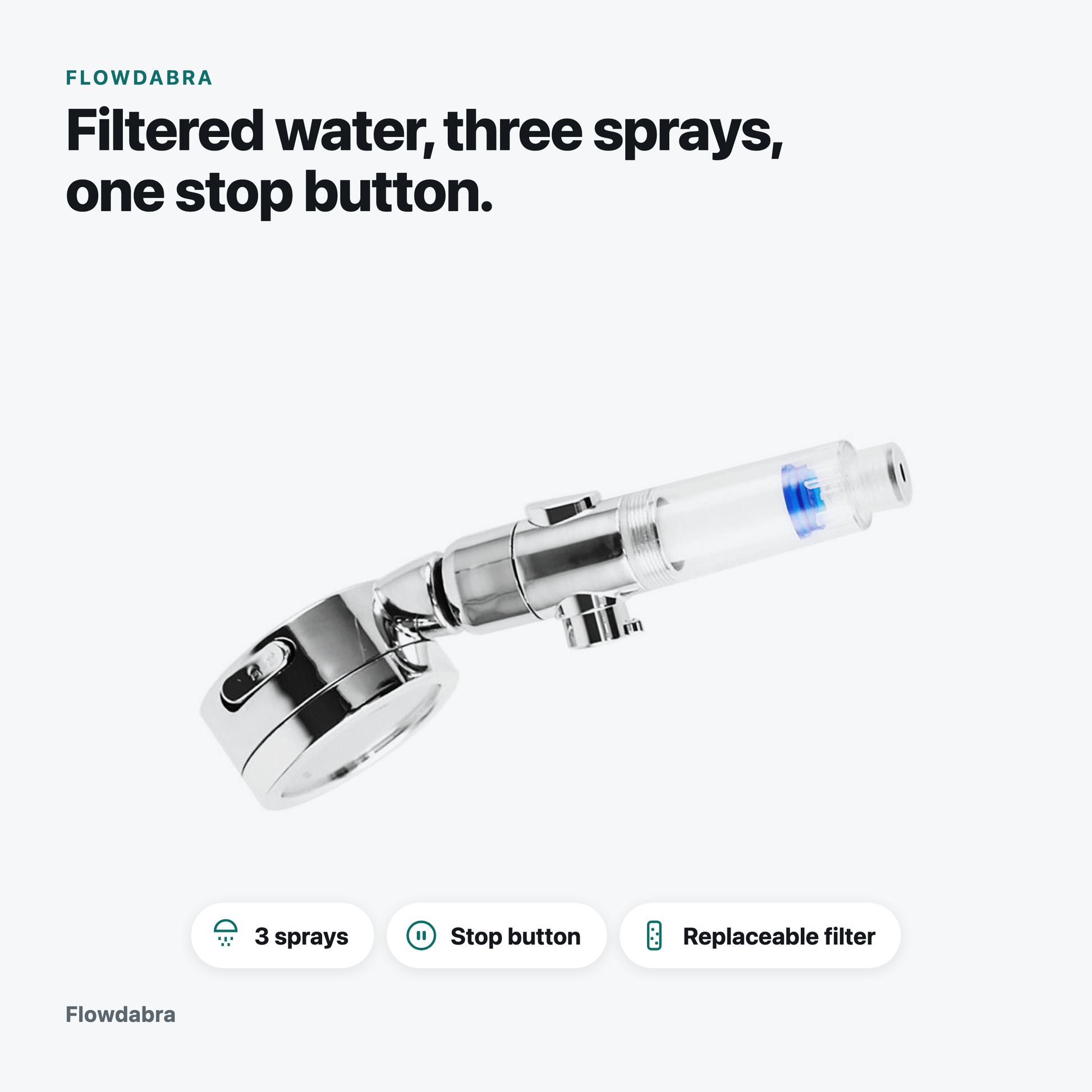 Filtered Shower Head with Stop Button, 3 Modes, High Pressure