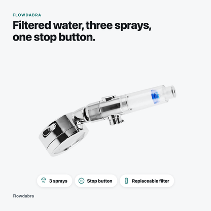 Filtered Shower Head with Stop Button, 3 Modes, High Pressure