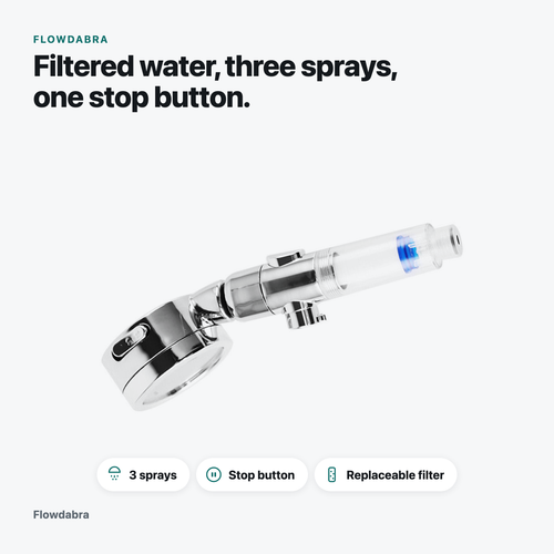 Filtered Shower Head with Stop Button, 3 Modes, High Pressure